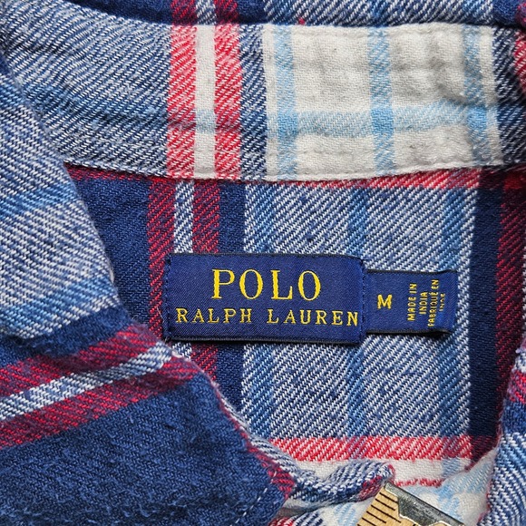 Polo Ralph Lauren‎ Plaid Flannel Utility Workshirt Mens Size M Blue Red White - Picture 3 of 10